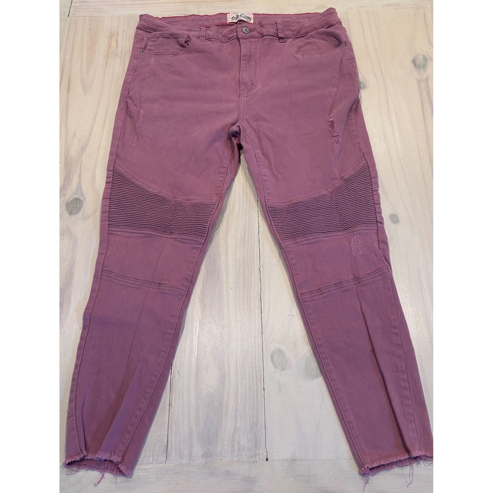 L&B Lucky Blessed Womens SZ 20 Mauve Moto‎ Skinny Jeans Distressed Frayed